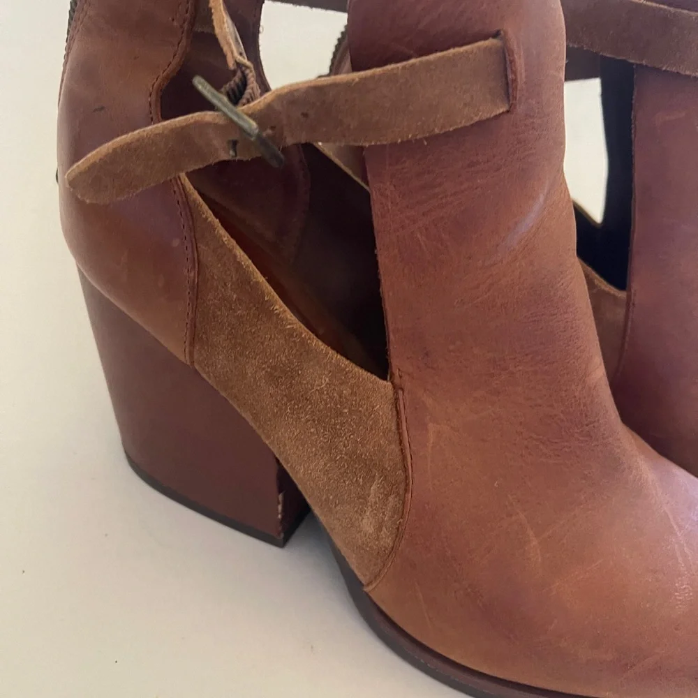 Korks Stella Leather Suede Peeptoe Ankle Booties Boots Sandals Womens 8.5